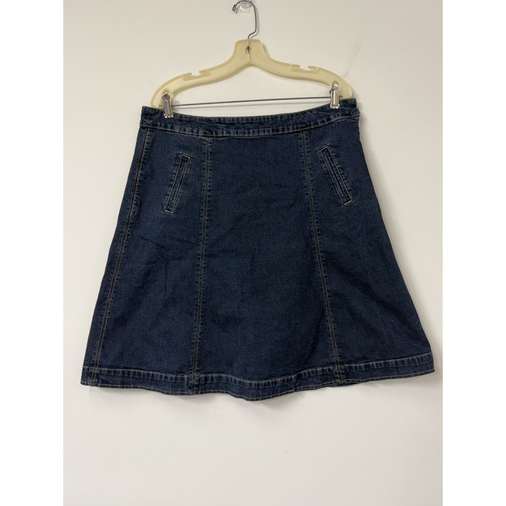 CJ Banks Women's 16 Stretch Denim Skirt Dark Wash Modest Knee Length Pockets